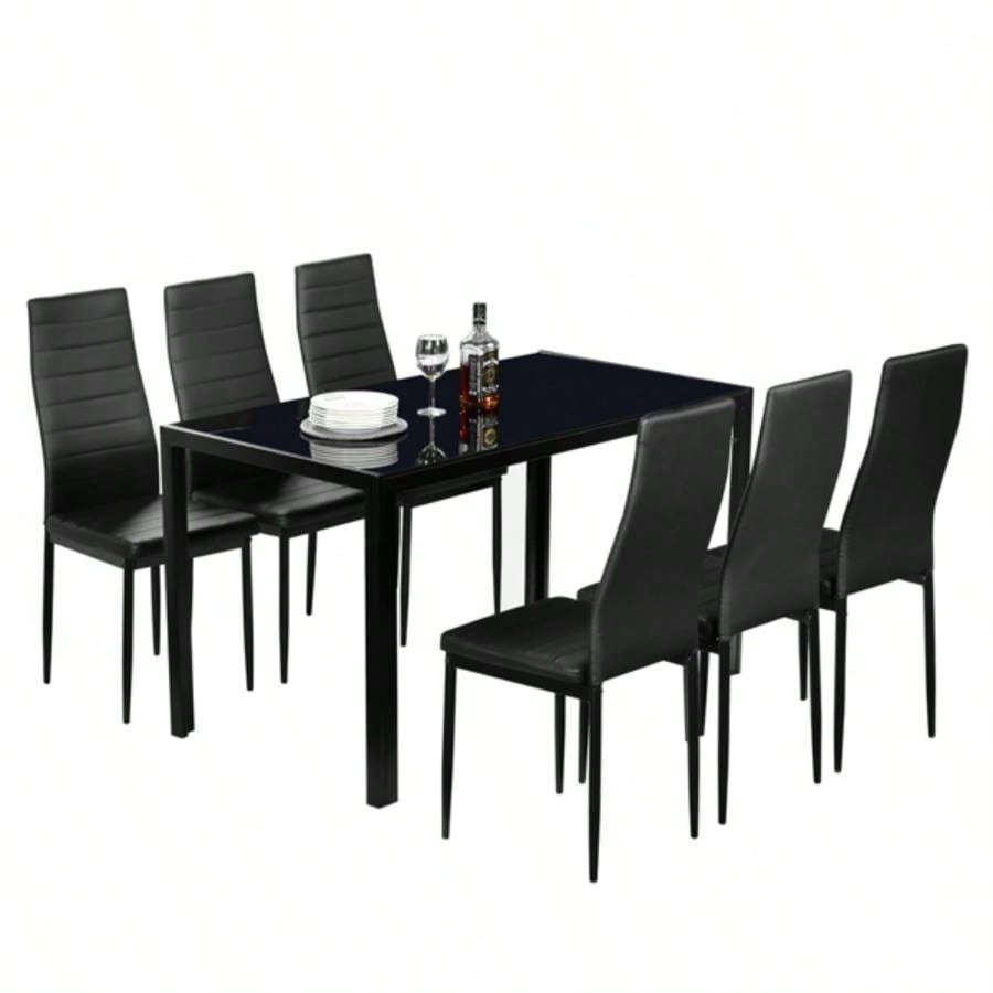 Simple Assembled Tempered Glass Iron Dinner Table Black code: 21491449