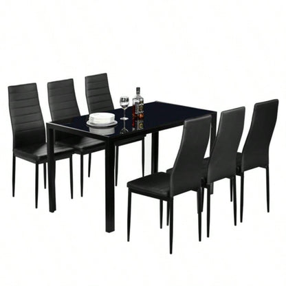 Simple Assembled Tempered Glass Iron Dinner Table Black code: 21491449