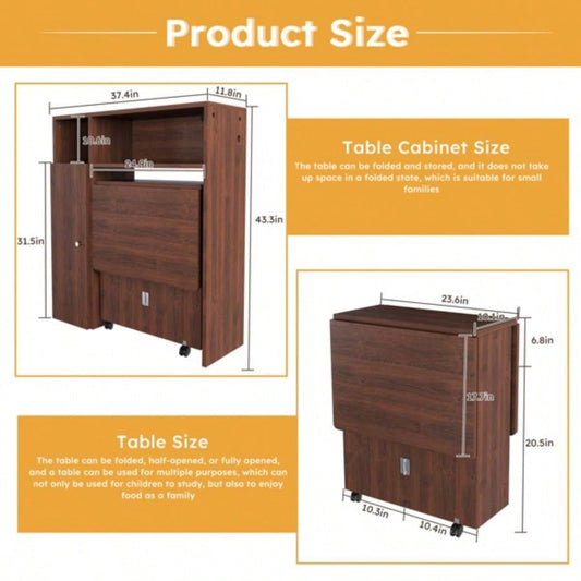 Multifunctional Folding Dining Table with Wall - Mounted Sideboard Storage Small Apartments