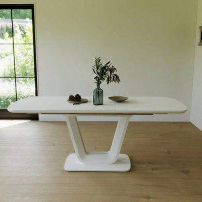 62.99 - 78.74 white dining table, MDF kitchen dining table, and modern industrial style expandable dining table with U - shaped, suitable home and office use