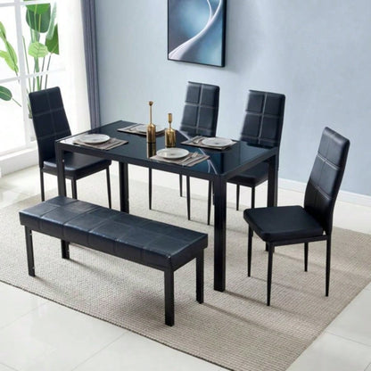 Simple Assembled Tempered Glass Iron Dinner Table Black code: 21491449