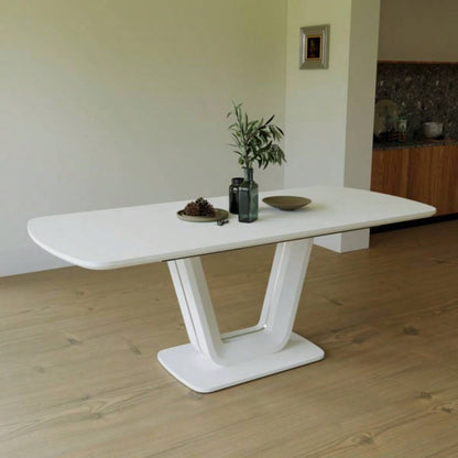 62.99 - 78.74 white dining table, MDF kitchen dining table, and modern industrial style expandable dining table with U - shaped, suitable home and office use