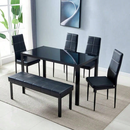 Simple Assembled Tempered Glass Iron Dinner Table Black code: 21491449