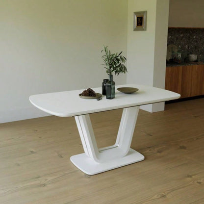 62.99 - 78.74 white dining table, MDF kitchen dining table, and modern industrial style expandable dining table with U - shaped, suitable home and office use