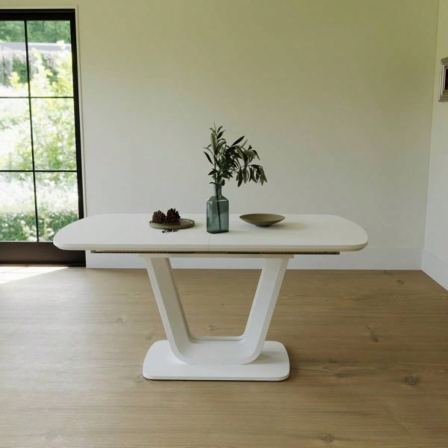 62.99 - 78.74 white dining table, MDF kitchen dining table, and modern industrial style expandable dining table with U - shaped, suitable home and office use