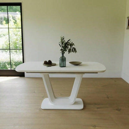 62.99 - 78.74 white dining table, MDF kitchen dining table, and modern industrial style expandable dining table with U - shaped, suitable home and office use