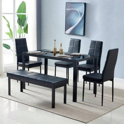 Simple Assembled Tempered Glass Iron Dinner Table Black code: 21491449
