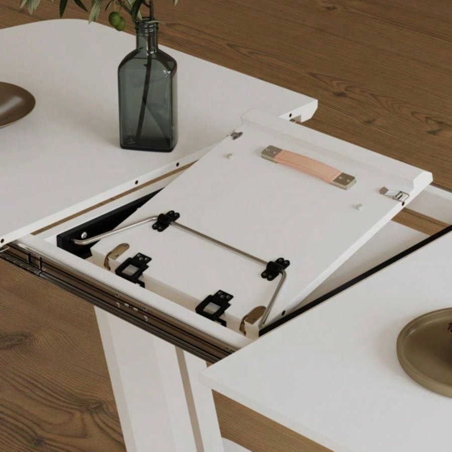 62.99 - 78.74 white dining table, MDF kitchen dining table, and modern industrial style expandable dining table with U - shaped, suitable home and office use