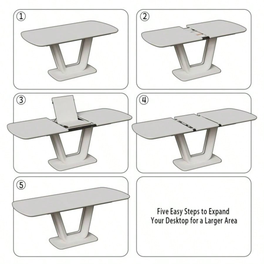 62.99 - 78.74 white dining table, MDF kitchen dining table, and modern industrial style expandable dining table with U - shaped, suitable home and office use