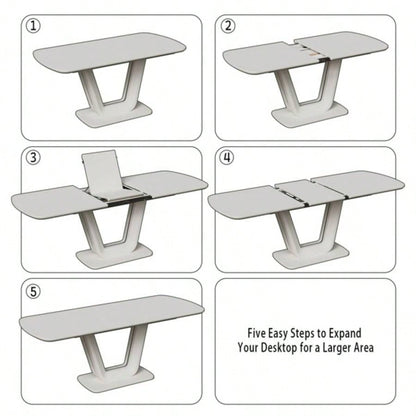 62.99 - 78.74 white dining table, MDF kitchen dining table, and modern industrial style expandable dining table with U - shaped, suitable home and office use