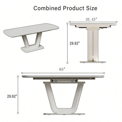62.99 - 78.74 white dining table, MDF kitchen dining table, and modern industrial style expandable dining table with U - shaped, suitable home and office use
