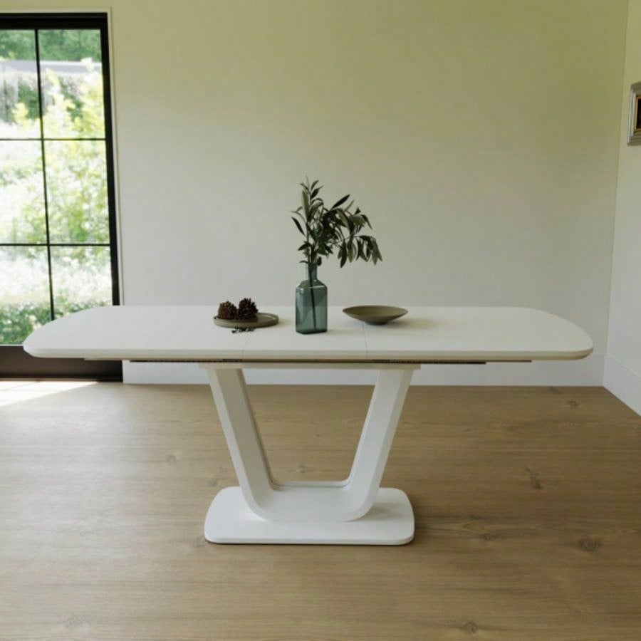 62.99 - 78.74 white dining table, MDF kitchen dining table, and modern industrial style expandable dining table with U - shaped, suitable home and office use