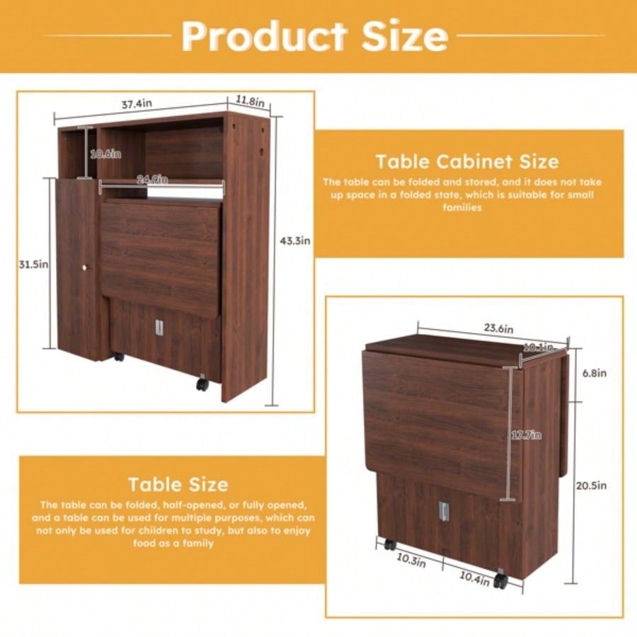 Multifunctional Folding Dining Table with Wall - Mounted Sideboard Storage Small Apartments