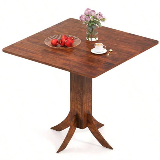 Walnut Square Dining Table with Pedestal Base and Rubber Wood Frame