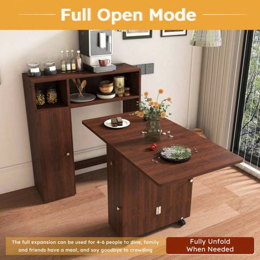 Multifunctional Folding Dining Table with Wall - Mounted Sideboard Storage Small Apartments
