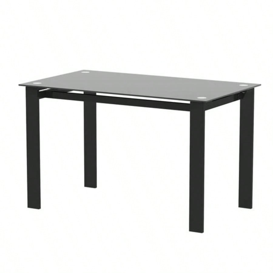 Modern tempered glass black dining table, simple rectangular metal table living room kitchen table