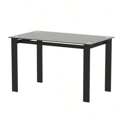 Modern tempered glass black dining table, simple rectangular metal table living room kitchen table