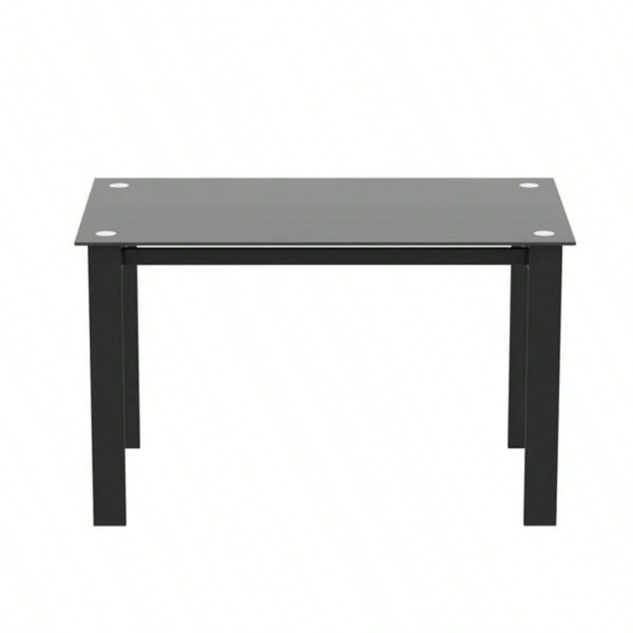 Modern tempered glass black dining table, simple rectangular metal table living room kitchen table