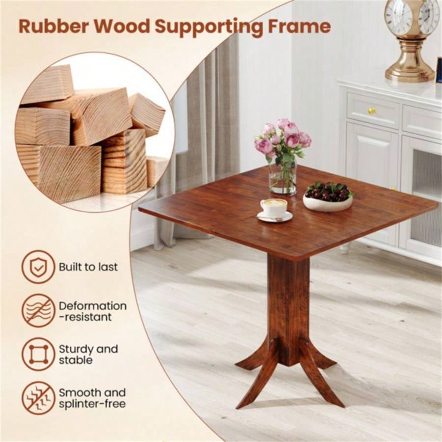 Walnut Square Dining Table with Pedestal Base and Rubber Wood Frame