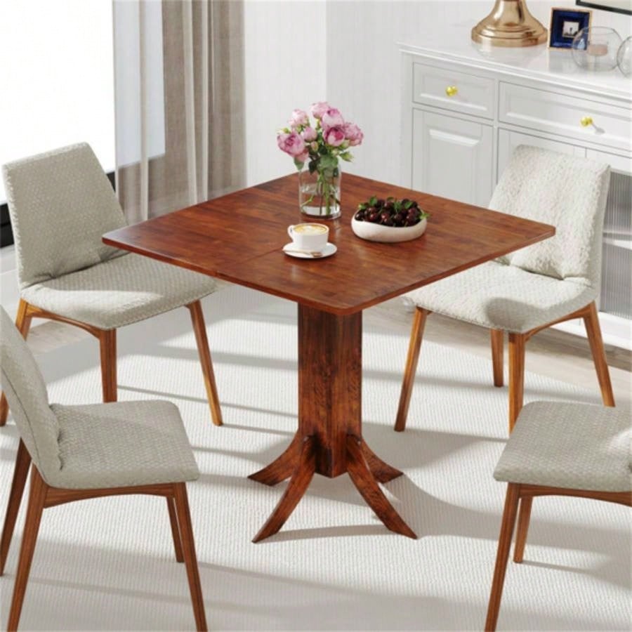 Walnut Square Dining Table with Pedestal Base and Rubber Wood Frame