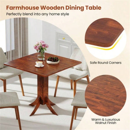 Walnut Square Dining Table with Pedestal Base and Rubber Wood Frame