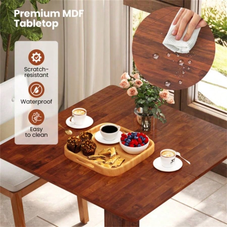 Walnut Square Dining Table with Pedestal Base and Rubber Wood Frame