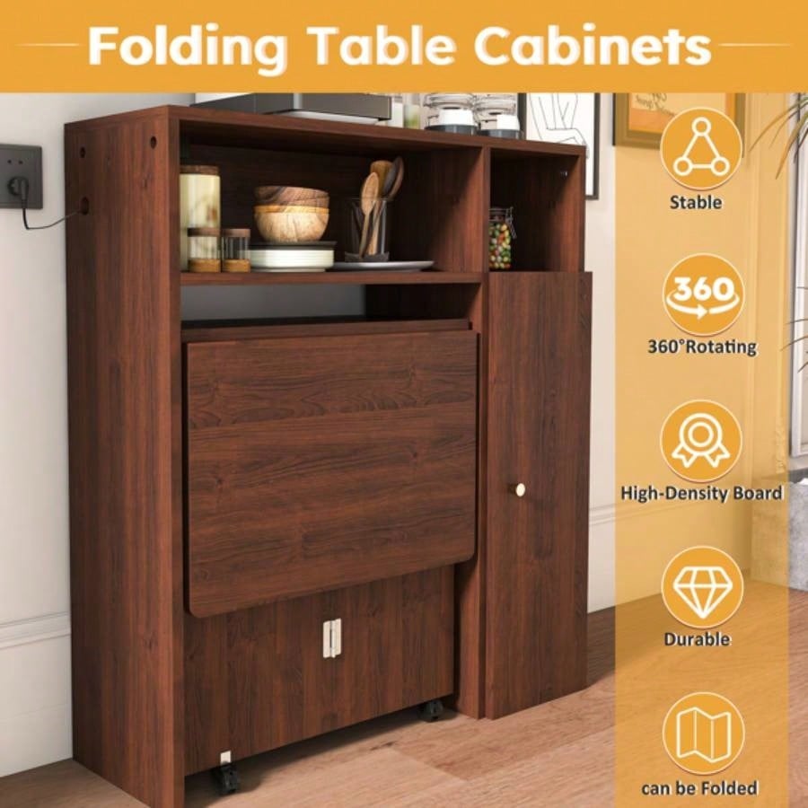 Multifunctional Folding Dining Table with Wall - Mounted Sideboard Storage Small Apartments