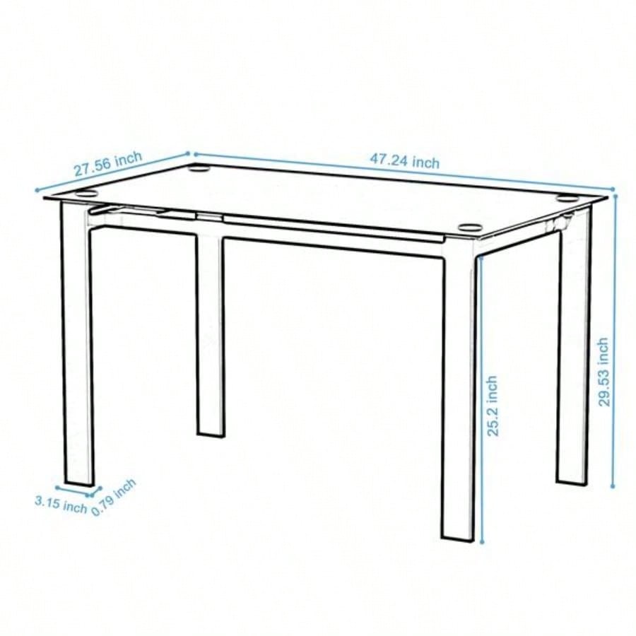 Modern tempered glass black dining table, simple rectangular metal table living room kitchen table