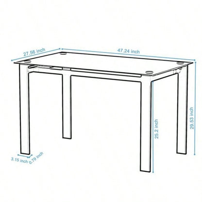 Modern tempered glass black dining table, simple rectangular metal table living room kitchen table