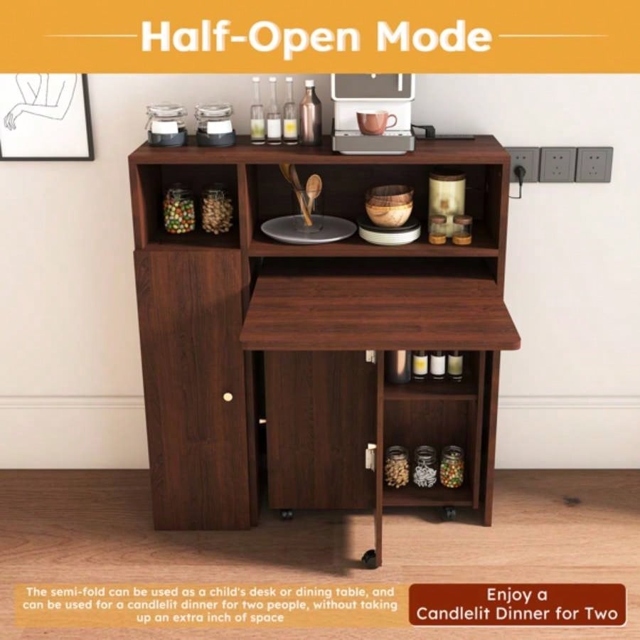 Multifunctional Folding Dining Table with Wall - Mounted Sideboard Storage Small Apartments