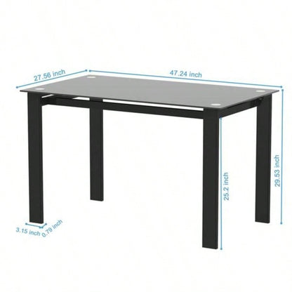 Modern tempered glass black dining table, simple rectangular metal table living room kitchen table