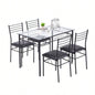 110x 70x 76cm Iron Glass Dining Table and Chairs Black One Table and Four Chairs PU Cushion