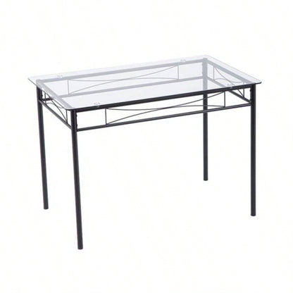 110x 70x 76cm Iron Glass Dining Table and Chairs Black One Table and Four Chairs PU Cushion