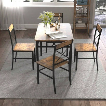 Dining Table Set 4, Wood Kitchen Table with Chairs Dinning Table Set Kitchen Dining Room, Compact Dining Set Small Spaces, Rustic Brown