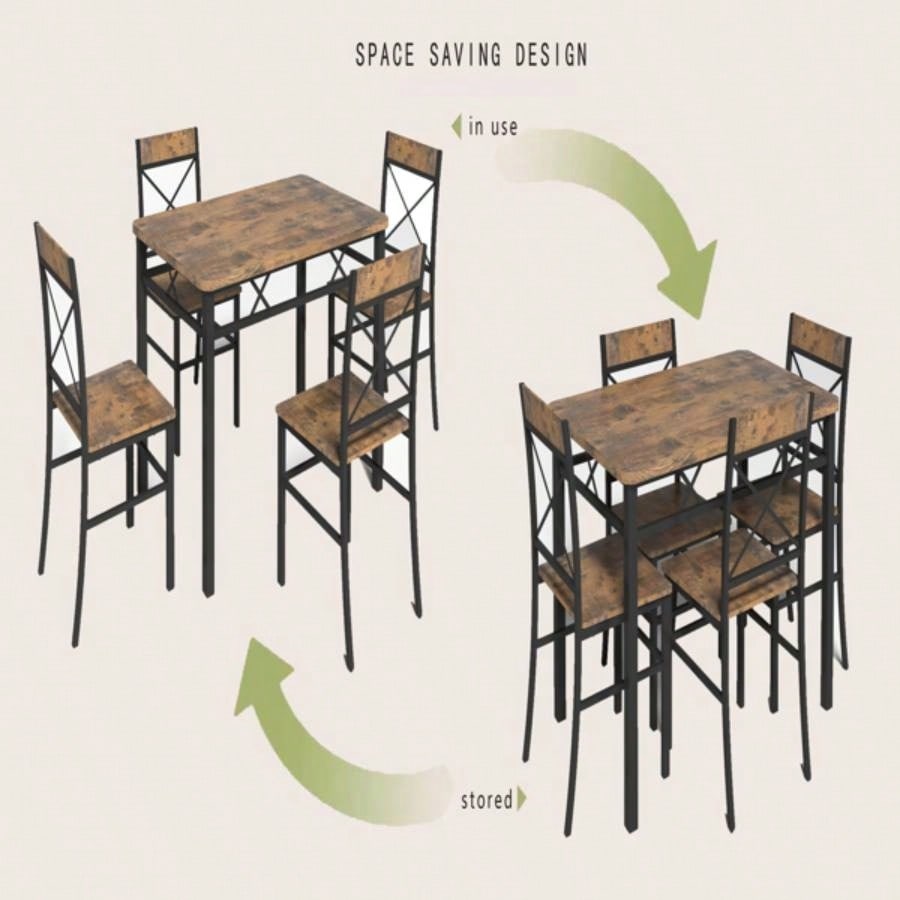 Dining Table Set 4, Wood Kitchen Table with Chairs Dinning Table Set Kitchen Dining Room, Compact Dining Set Small Spaces, Rustic Brown