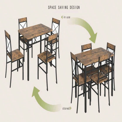 Dining Table Set 4, Wood Kitchen Table with Chairs Dinning Table Set Kitchen Dining Room, Compact Dining Set Small Spaces, Rustic Brown