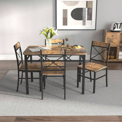 Dining Table Set 4, Wood Kitchen Table with Chairs Dinning Table Set Kitchen Dining Room, Compact Dining Set Small Spaces, Rustic Brown