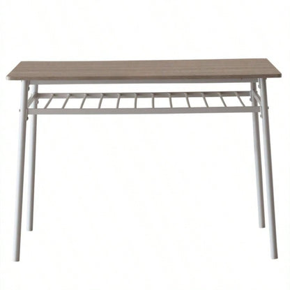 6 - Piece Modern Dining Set Home, Kitchen, Dining Room with Storage Racks, Rectangular Table, 4 Chairs, Steel Frame - White Oak Color