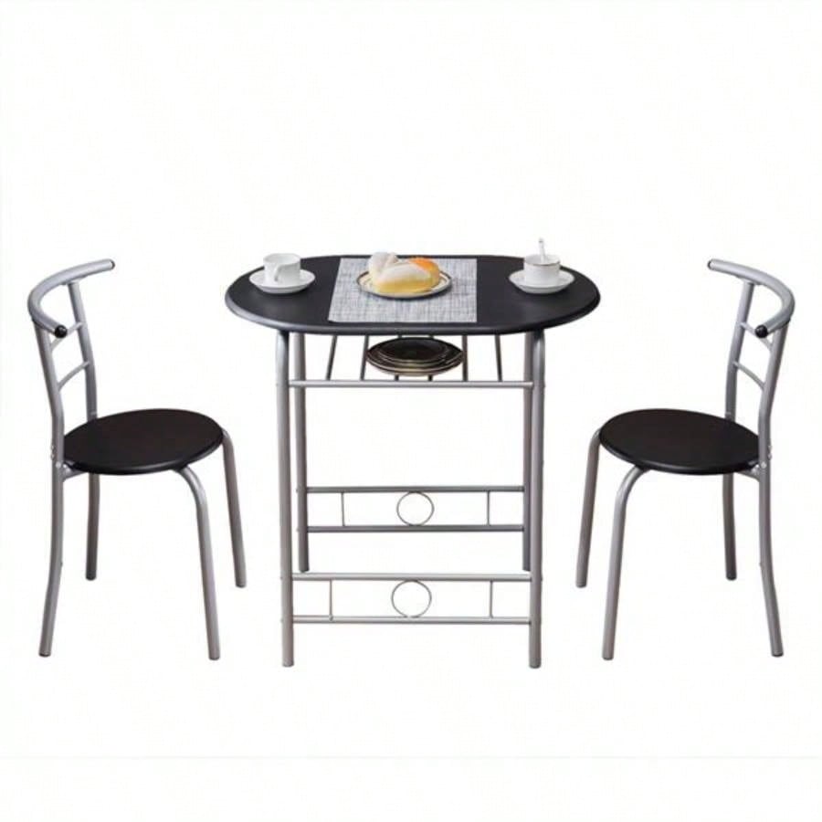 PVC Breakfast Table One Table and Two Chairs Black