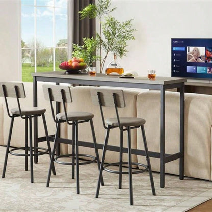 Long Bar Table Set with 3 PU Upholstered Bar Stools, Industrial Bar Table and Chairs Kitchen Breakfast Table, Living Room, Banquet Hall, Rustic Gray and Black, 63Lx15. 37.5H