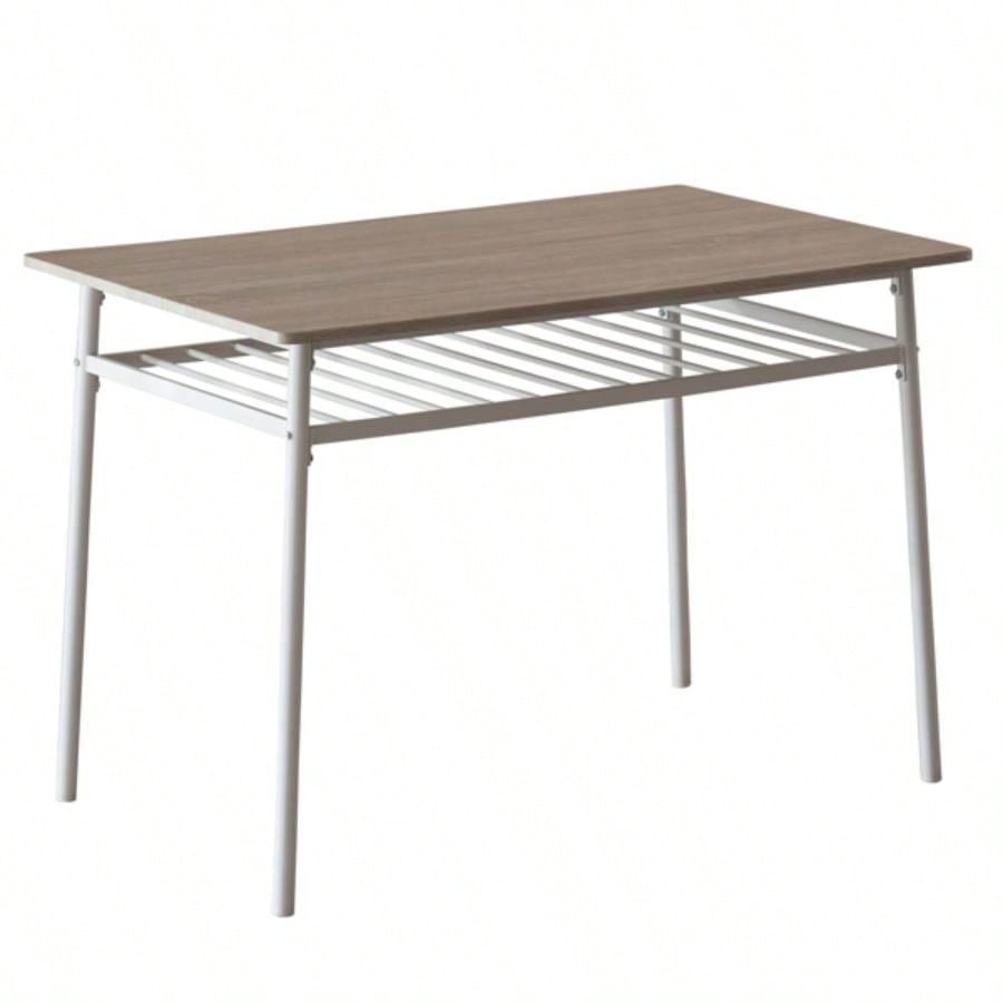 6 - Piece Modern Dining Set Home, Kitchen, Dining Room with Storage Racks, Rectangular Table, 4 Chairs, Steel Frame - White Oak Color