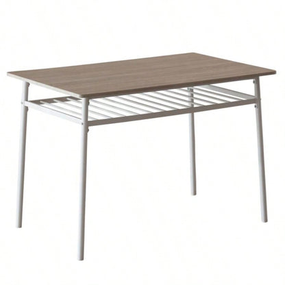 6 - Piece Modern Dining Set Home, Kitchen, Dining Room with Storage Racks, Rectangular Table, 4 Chairs, Steel Frame - White Oak Color