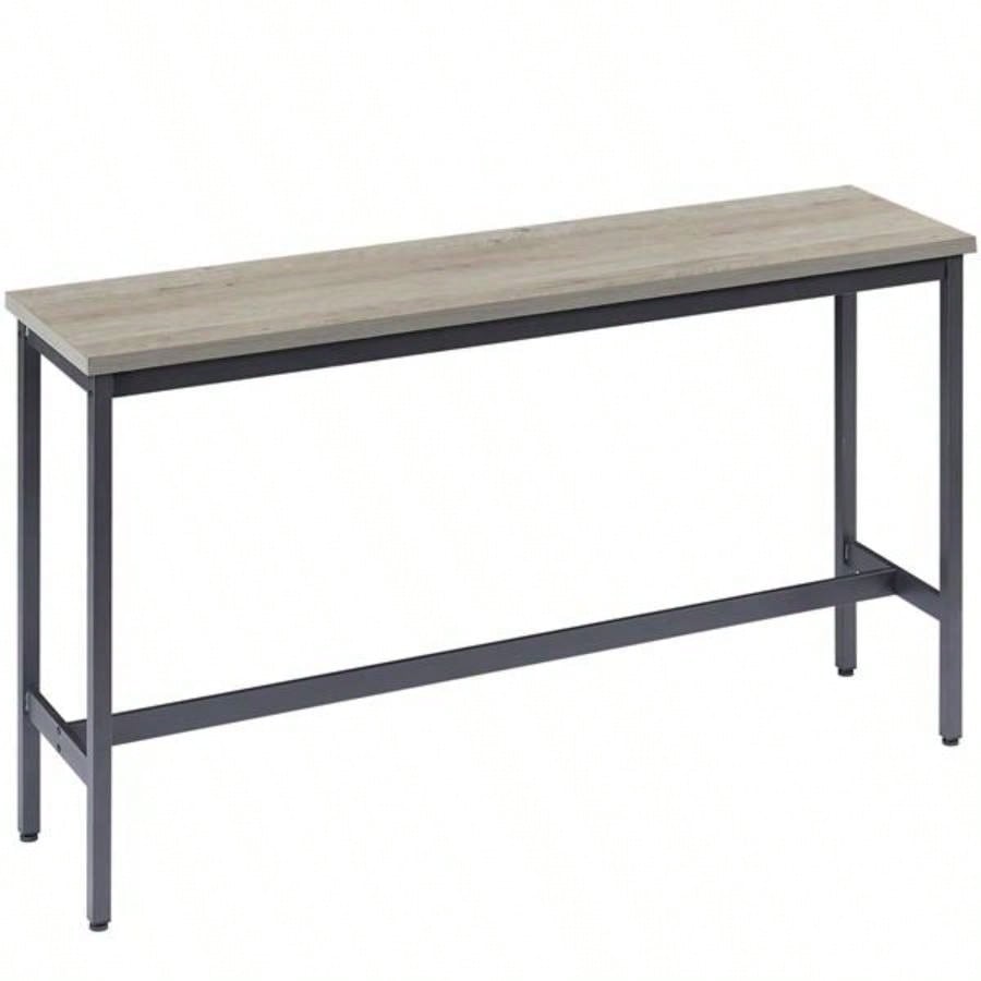 Long Bar Table Set with 3 PU Upholstered Bar Stools, Industrial Bar Table and Chairs Kitchen Breakfast Table, Living Room, Banquet Hall, Rustic Gray and Black, 63Lx15. 37.5H