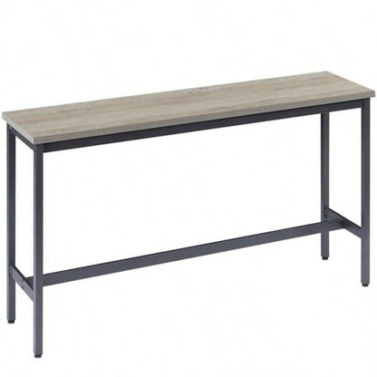 Long Bar Table Set with 3 PU Upholstered Bar Stools, Industrial Bar Table and Chairs Kitchen Breakfast Table, Living Room, Banquet Hall, Rustic Gray and Black, 63Lx15. 37.5H