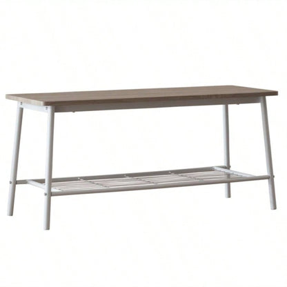6 - Piece Modern Dining Set Home, Kitchen, Dining Room with Storage Racks, Rectangular Table, 4 Chairs, Steel Frame - White Oak Color