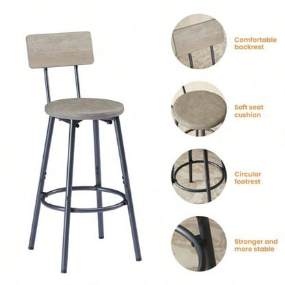 Long Bar Table Set with 3 PU Upholstered Bar Stools, Industrial Bar Table and Chairs Kitchen Breakfast Table, Living Room, Banquet Hall, Rustic Gray and Black, 63Lx15. 37.5H