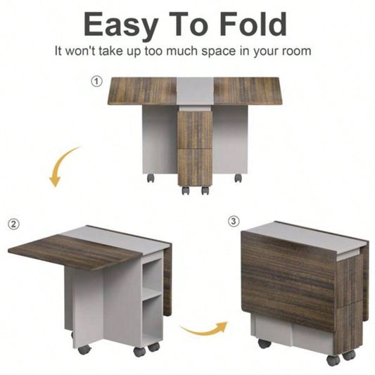 5 Pieces Folding Extendable Dining Table Set with 4 Chairs 4 Peoples, 5539; 39; Drop Leaf Wood Kitchen Dining Room Table Set with Storage and 6 Wheels Small Space Saving, Brown