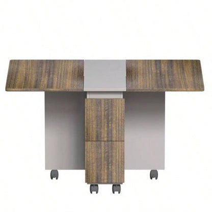 5 Pieces Folding Extendable Dining Table Set with 4 Chairs 4 Peoples, 5539; 39; Drop Leaf Wood Kitchen Dining Room Table Set with Storage and 6 Wheels Small Space Saving, Brown