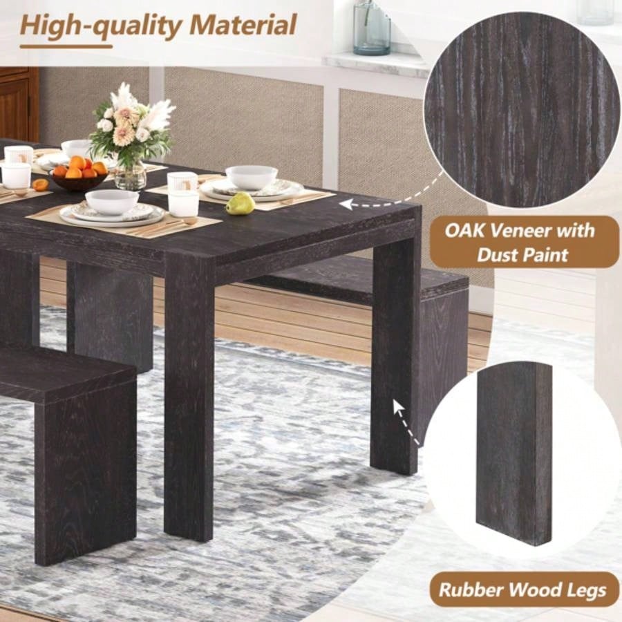 3 - piece Farmhouse Style Simple Dining Set, Dining Table and 2 Benches, Dining Room, Kitchen and Living Room Espresso