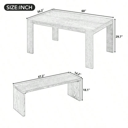 3 - piece Farmhouse Style Simple Dining Set, Dining Table and 2 Benches, Dining Room, Kitchen and Living Room Espresso